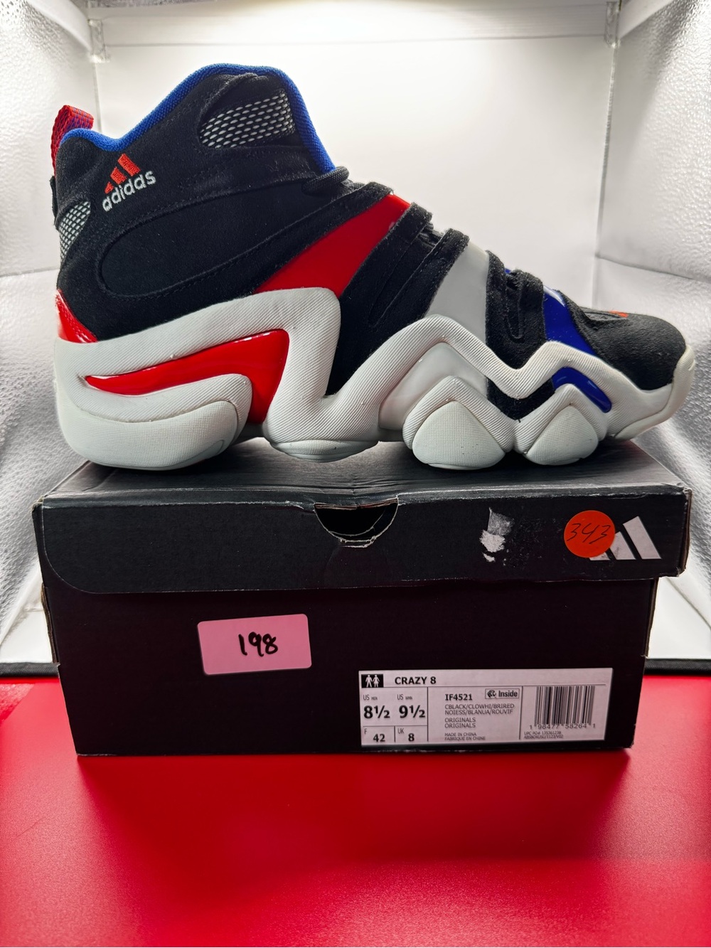adidas mens crazy 8 Basketball Shoes - Black/Red/Blue